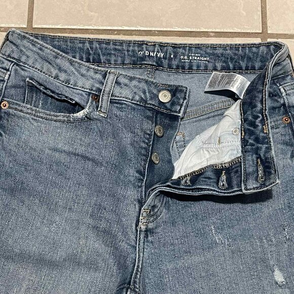 OLD NAVY WOMEN DISTRESSED HIGH RISE‎ O.G. STRAIGHT LIGHT WASH SIZE 6 - Picture 3 of 11
